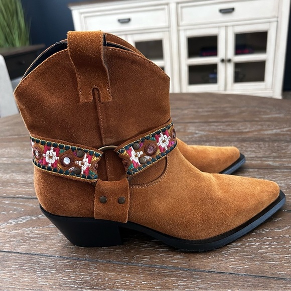 PINKO Italian Brown Suede Leather Boots Harness Detail Ankle Booties | Size 39 - Picture 2 of 14